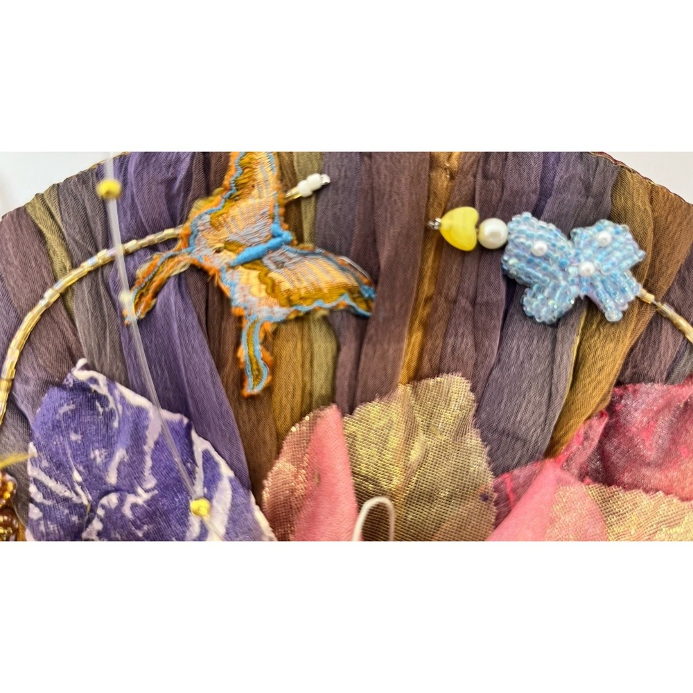 Mary Frances Handbag Multi Colored Handmade Chiffon Satin Beads Butterfly Fan - Picture 5 of 9